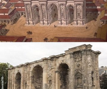 Reconstitution de la Porte de Mars, dans son environnement gallo-romain Durocortorum,